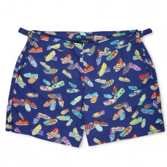 Polo Ralph Lauren size 40 blue fun print swim shorts lined colorful - Picture 1 of 13